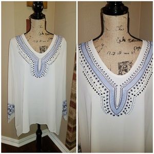 Contemporary crepe top (blouse) w/embellishments